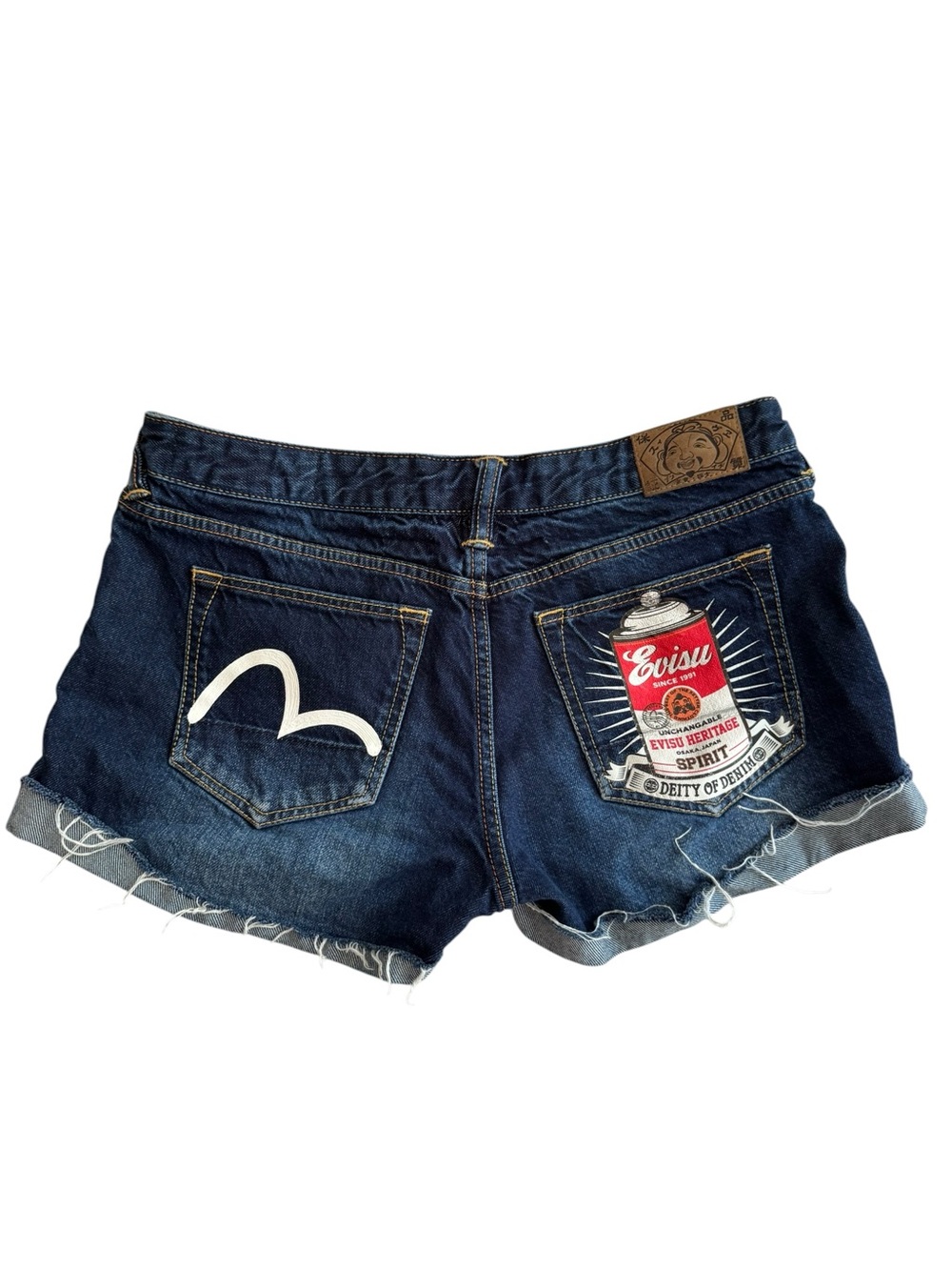 EVISU Heritage Y2K Denim Cutoff Shorts – HANDPAINTED - Size 27
